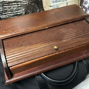 Antique wood box with sliding door